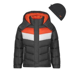 NWT Big Boys Hooded Puffer Jacket Coat & Beanie With Pockets Small, Medium